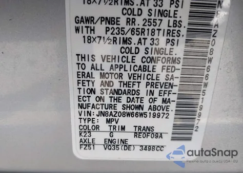 2006 Nissan Murano Sl from USA, damaged, VIN JN8AZ08W66W519972